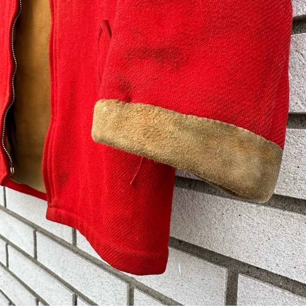 Vintage Woolrich Red Wool Boy Scouts Jacket Sz 10 Smokey Bear Patch Broken Zip
